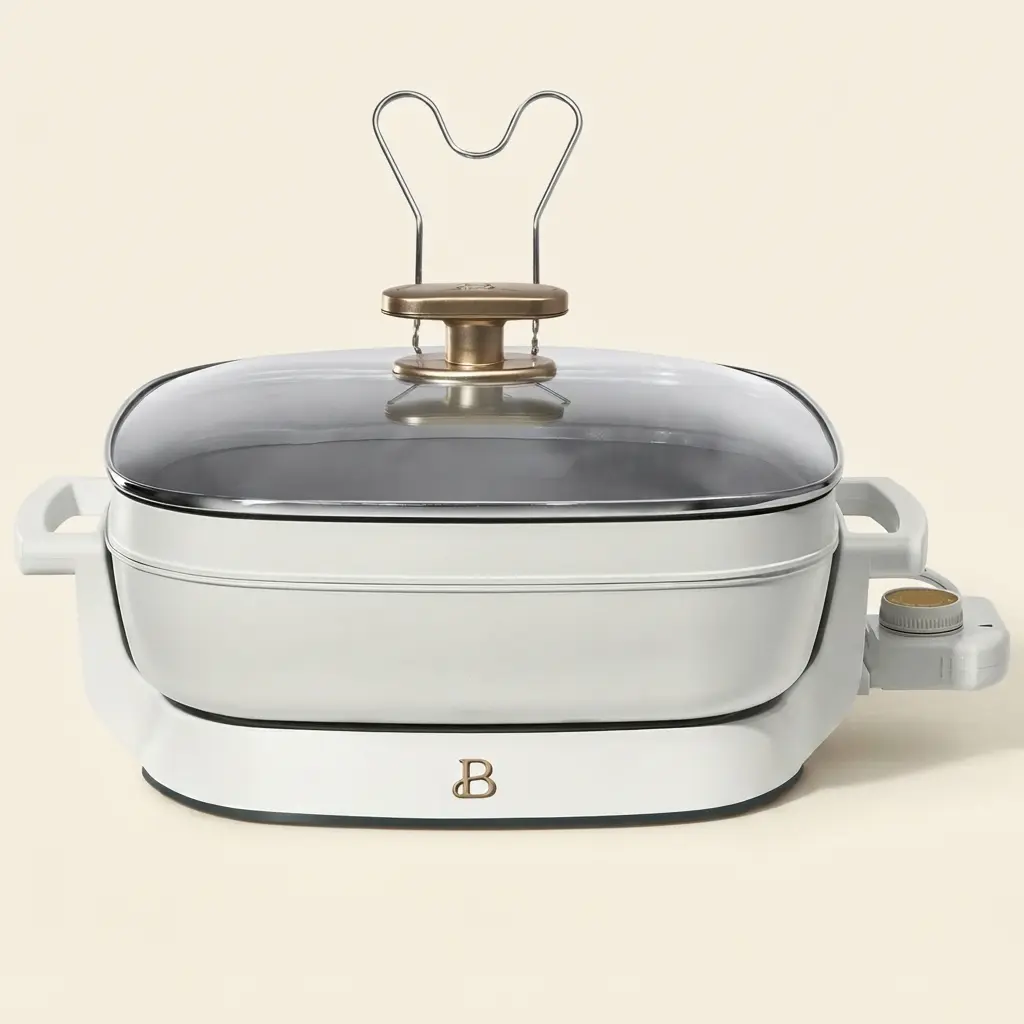 Beautiful 5 in 1 Electric Skillet White Icing Drew Barrymore Expandable Up To 7 Qt Capacity Nonstick With Glass Lid