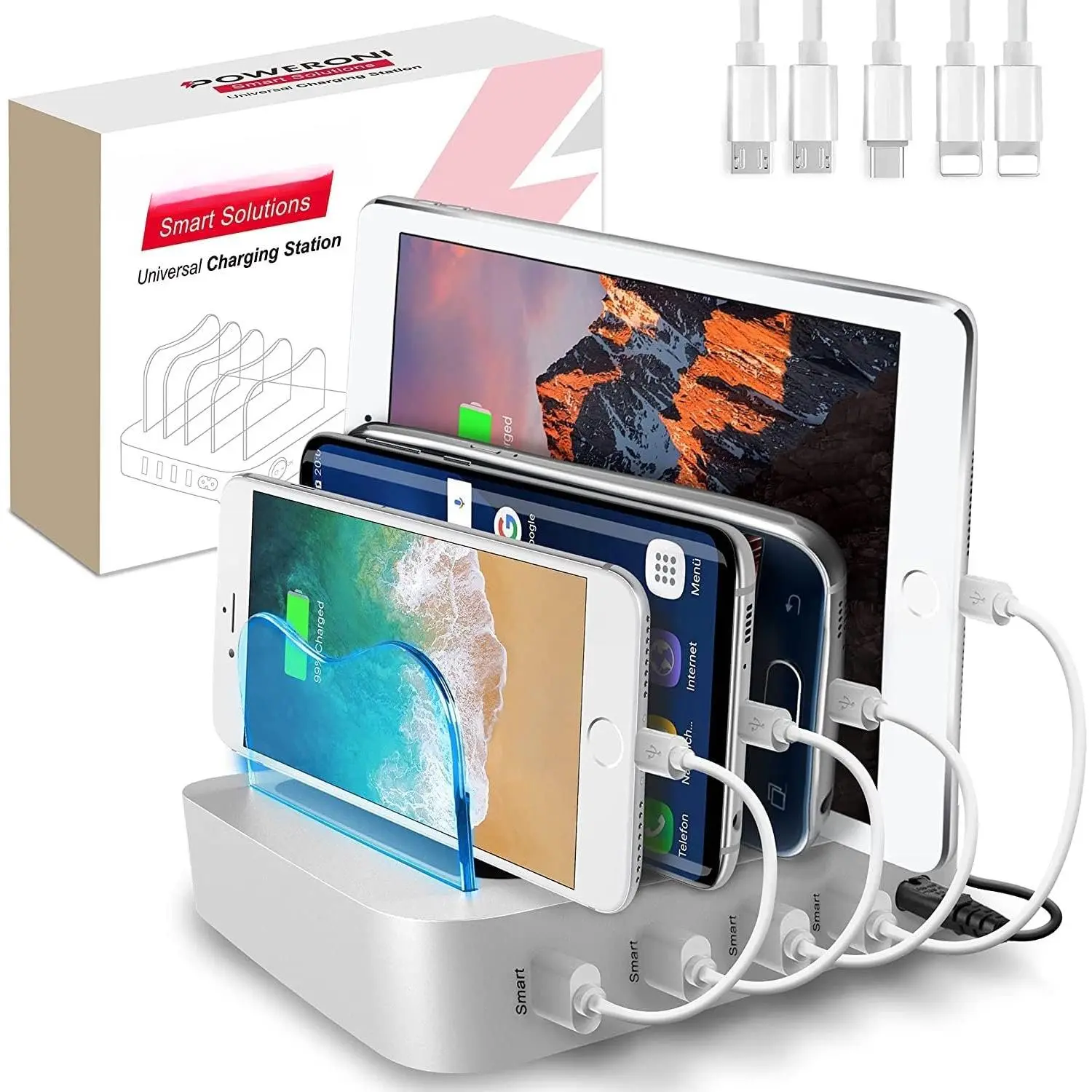 4 Port USB  Station -   Dock for Multiple Devices  - Multi Device Charger Station - Compatible with  iPad, , Android, and Tablet - Charge Rack