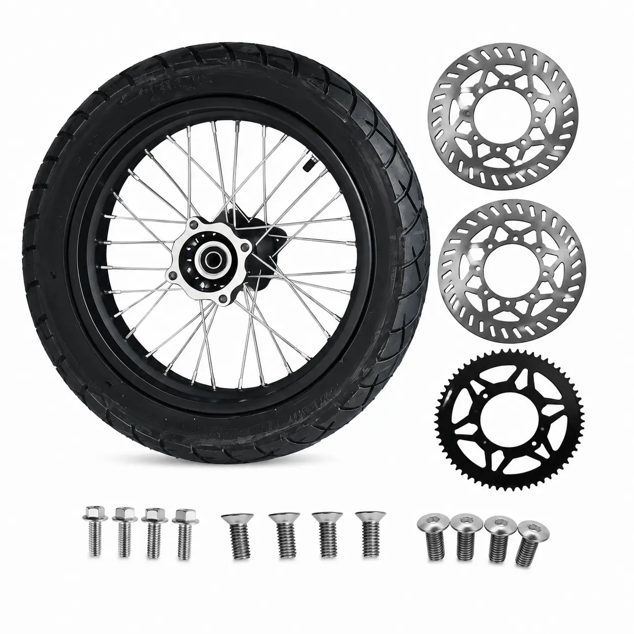 "SKINNY" Supermoto Sets With Sprockets and Rotors - For Throne Strike, Yozma IN10, Tuttio Soliel 01 , Valtinsu EM-5, Qronge X1 Spark, Etc.