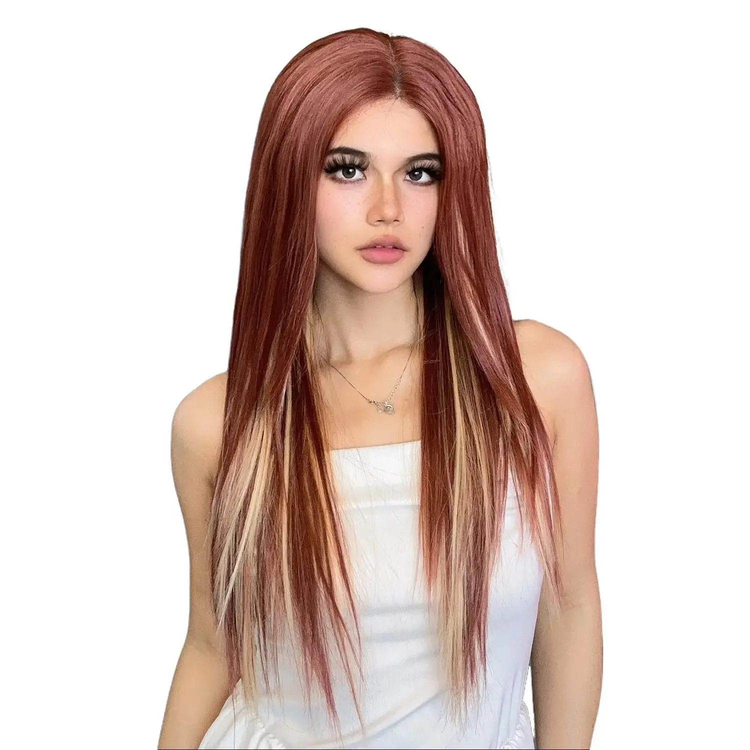 AISI HAIR 5×7 HD Lace Front Wig Copper Blonde Pre Plucked With Baby Hair Straight Glueless Synthetic Wigs for Women Beginner Friendly Lace Frontal Wig Human Hair Highlights