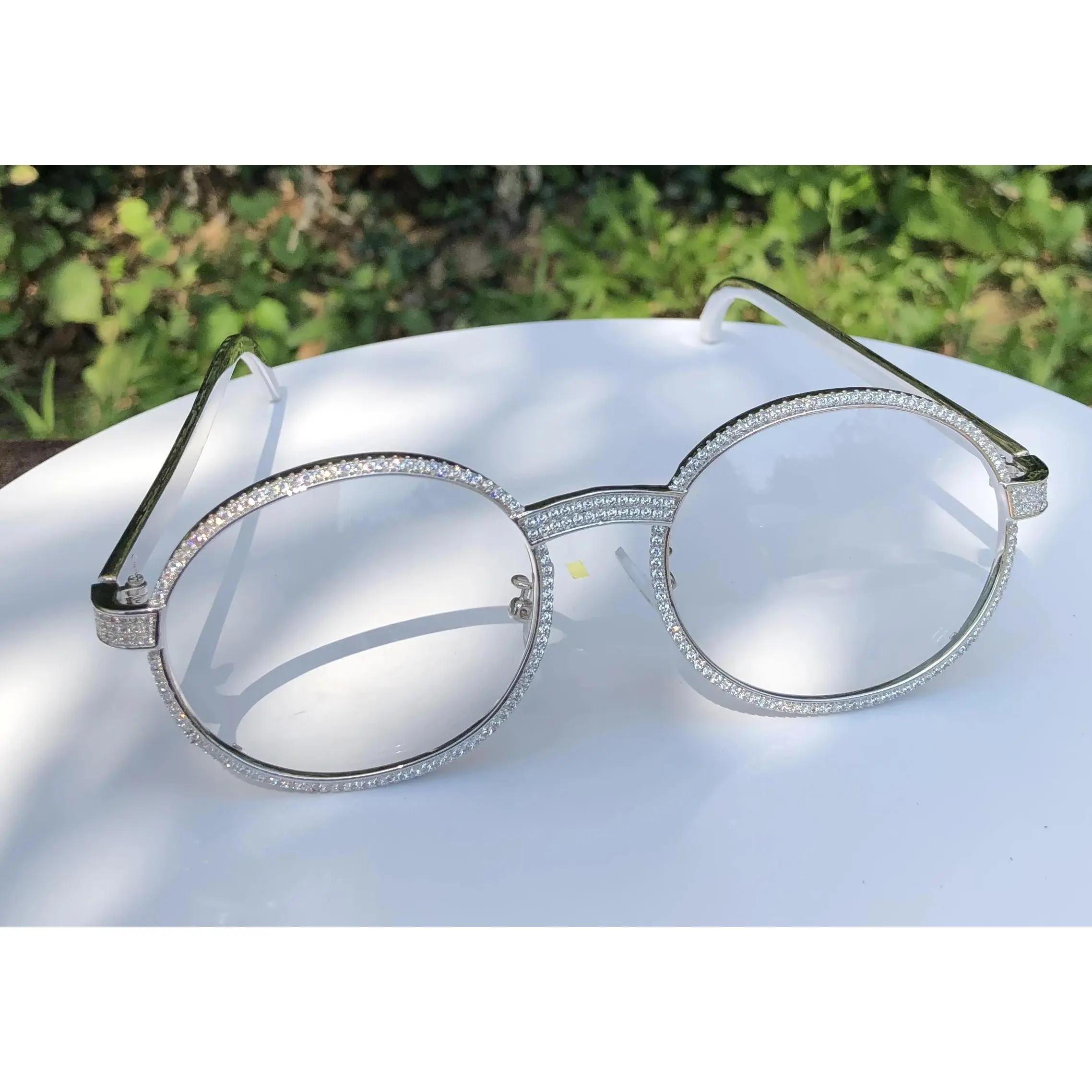 High Quality Iced Out Eyeglasses, Yellow Gold Statement Frame with Bling Full Stone Rims and Prong Set CZ Diamonds, High Quality Eyeglasses, Statement Frame Glasses, Bridge And Temples