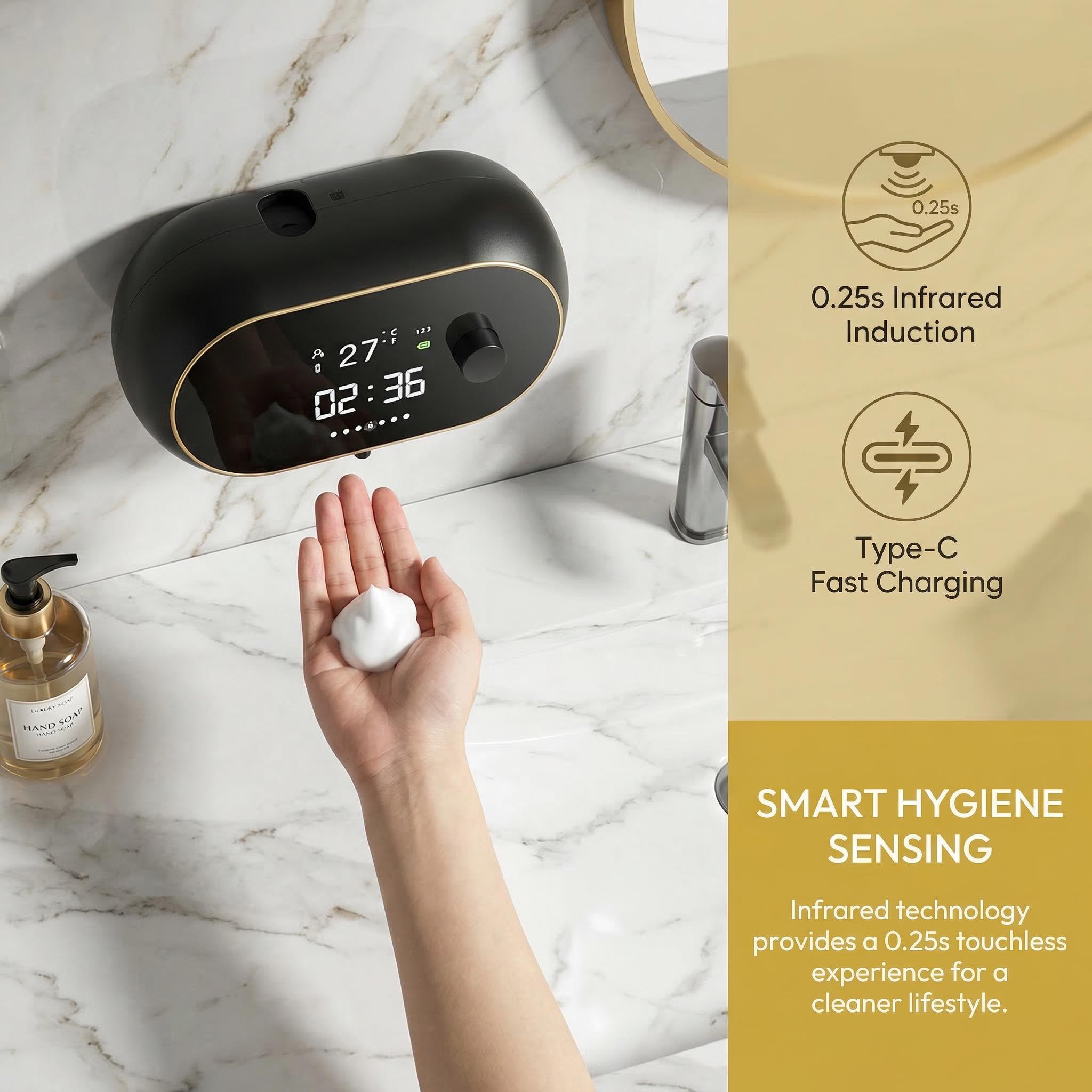Automatic Soap Dispenser Foam Bathroom - Wall Mount Rechargeable Touchless Adjustable Smart Electric Dispenser with Clock/March Madness/Spring Break - Hygienic Solution for Kitchen/Bathroom