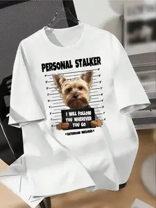 Unisex Yorkie Dog Pattern T-Shirt, Casual Summer Top, Fun Yorkshire Terrier Design, Fashionable Round Neck Shirt, Spring & Summer Outdoor Wear