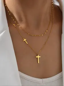 Women's Elegant Cross Pendant Necklace, Cross Chain Design, Stainless Steel Jewelry for Party, Daily Clothing Decor, Trendy All-match & Exquisite Jewelry for Birthday Gift, Dainty Layering Jewelry, Dainty Fashion Jewelry, Cross Necklaces, Faith Necklace