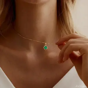 14K Gold Plated Gemstone Pendant Necklace Crystal Birthstone Necklaces Dainty Natural Stone Green Pink Rose Quartz Pendants Jewelry Birthday Gifts for Mother
