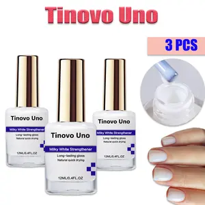 Tinovo Uno 3 pcs Set Milky White Nail Strengthener 12ml per Bottle Long-lasting Shine Natural Quick Dry Calcium & Keratin Infused for Stronger Nails Manicure Polish