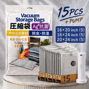 Travel Vacuum Bags with Electric Pump, Vacuum Seal Bags for Clothing, Travel & Home Storage, Space Saver Bags for Blankets, Comforters, Pillows and Clothes, 9/15 Combo