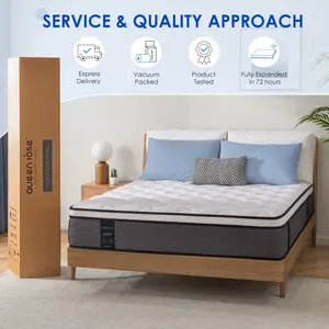 QueenRose 12 Inch Hybrid Mattress in a Box with Individual Pocket Coils & Memory Foam for Queen/King Bed Firm Support Relieve Back Pain Easy Setup Vacuum Compressed Excellent Gift for Christmas and New Year