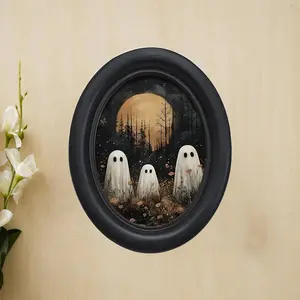 Vintage Halloween Ghost Wall Art, Handmade Oval Wooden Decoration, 5.25x4.16 Inch, Perfect for Christmas & Thanksgiving Decorations