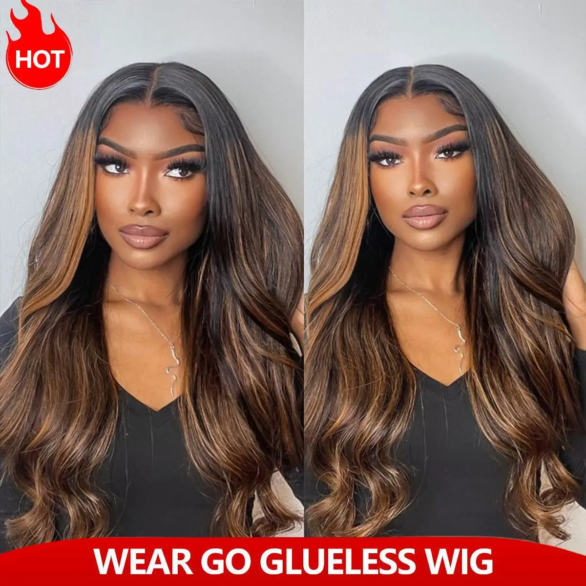 Recool Hair Highlight Brown Body Wave/Straight Glueless Wigs 6×5 Lace Wig Beginners Friendly Ready to Go Glueless Wig