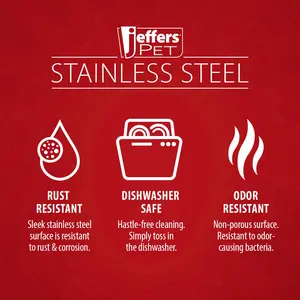 Jeffers Pet Embossed No-Tip Anti-Skid Stainless Steel Pet Bowls for Dogs, Cats, Puppies, Kittens – Rubber Base, Food & Water Feeding Dish for Home, Travel, Camping, Kennel
