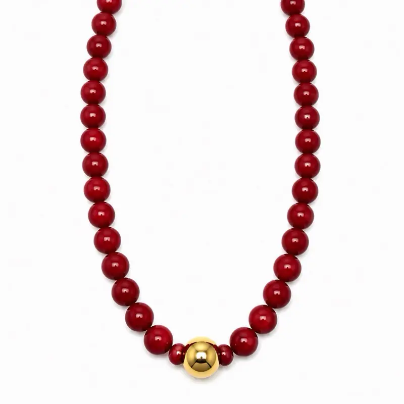 Coral Beaded Necklace with Gold Accent - Elegant Coral Beads and Gold Accent for a Stylish Look