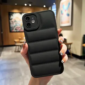 Simple Solid Color iPhone 15 Pro Max Case with Lens Protection, 3D Puff Jacket Design for iPhone 14 13 12 Compatible, Stylish Mobile Cover, Shockproof Phone Cover
