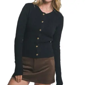 Noreen Sweater Top - Brown Cable Knit Long Sleeve with Belted Waist for Women Knitwear Womenswear