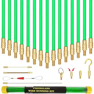 21 Feet Fiberglass Fish Tape Cable Rods, Electrical Wire Running Pull/Push Kit with Glow Rod Hook and Hole, Green