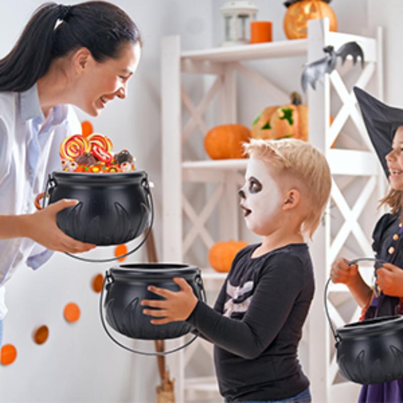 Set of 3 Skeleton Cauldron Candy Bowls with Rack Halloween Tabletop Decoration for Festive Decor Unisex Halloween Accessory