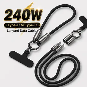AISONK 240W USB C to USB C Fast Charging Cable, 2-in-1 Braided Charging Cord with Detachable Phone Lanyard, PD 3.1 480Mbps Data Sync for Phones, Travel Daily Carry