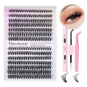 Brown Lash Extension Kit Lash Clusters Wispy clear Band 10-12mm Individual Lashes Natural Brown Clusters Eyelash Extension Kit with Lash Bond and Seal, Lash Applicator for Self Use