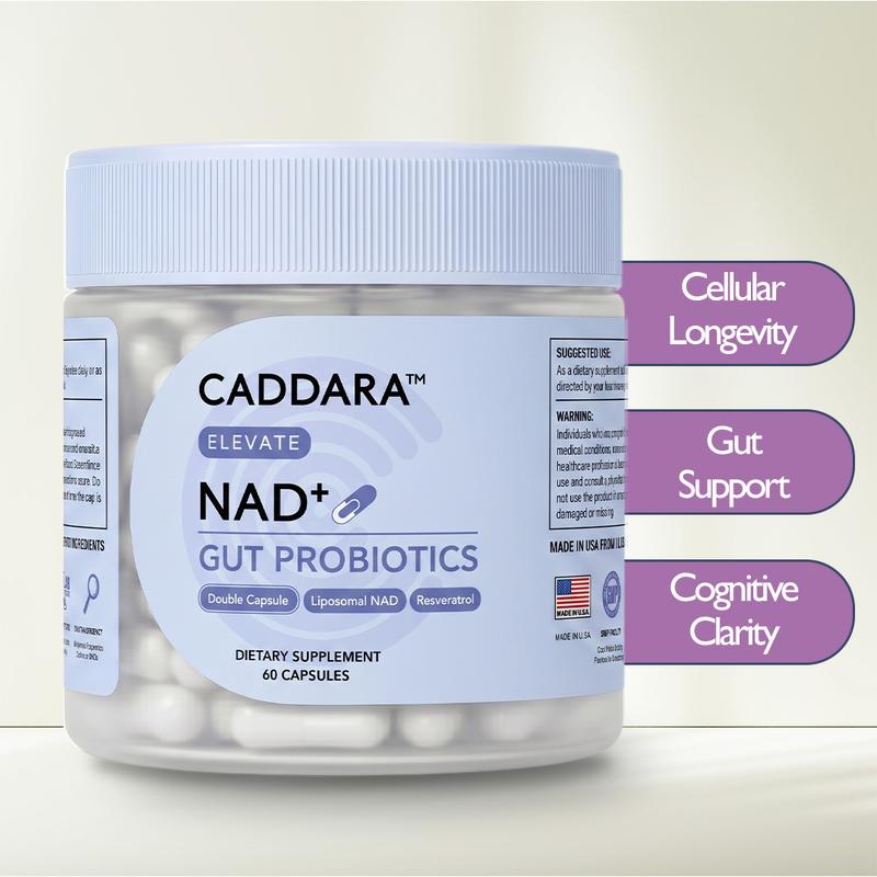 Caddara NAD+ Gut Probiotics for Energy & Aging | Liposomal Targeted Release | 60 Capsules