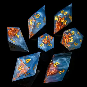 Crystal-Infused Resin Dice Set – Collector-Style Design with Metallic Foil, Sharp Edge Polyhedral Set for DND & TTRPG, New Release, Elegant Valentine’s Gift
