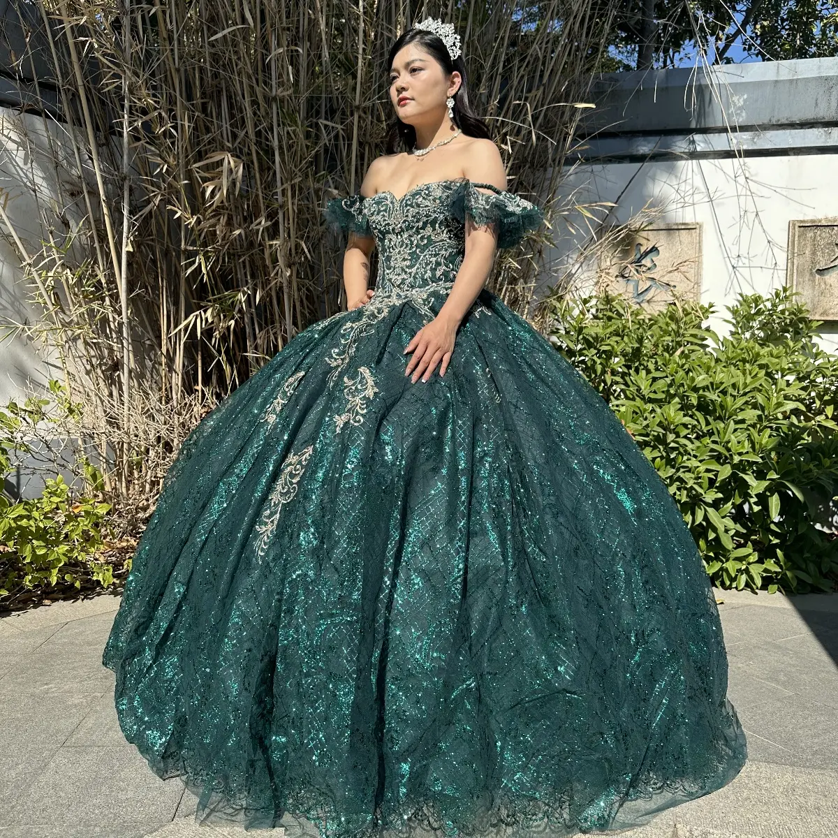 White and green dress quinceanera - TikTok Shop