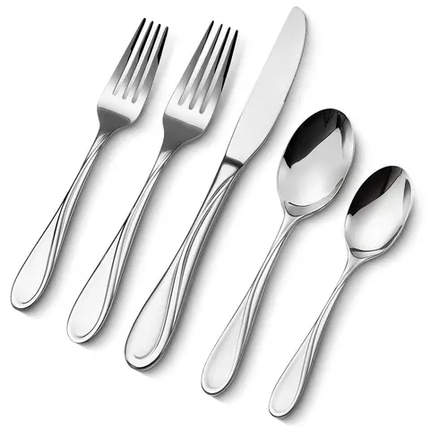 VEVOR 30-Piece Stainless Steel Tableware Silverware Set, Food-Grade Mirror Finish Utensils, Dishwasher-Safe Cutlery for 6-Person Dining & Home Use (Knife, Fork, Spoon Included)