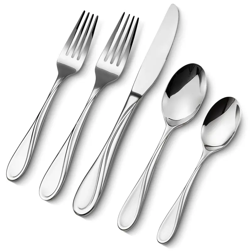 VEVOR 30-Piece Stainless Steel Tableware Silverware Set, Food-Grade Mirror Finish Utensils, Dishwasher-Safe Cutlery for 6-Person Dining & Home Use (Knife, Fork, Spoon Included)