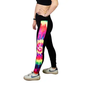 Women's Tie Dye, Side Stripe Full-Length Yoga Leggings, Sporty Sports Bottoms for Yoga Workouts