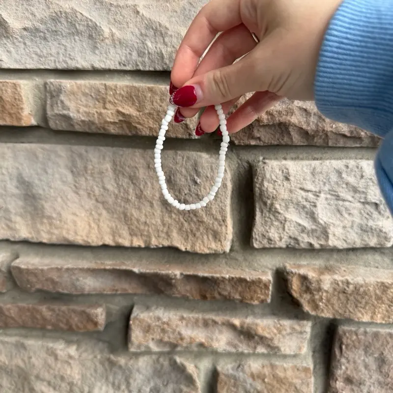 Handmade White Glass Beaded Bracelet