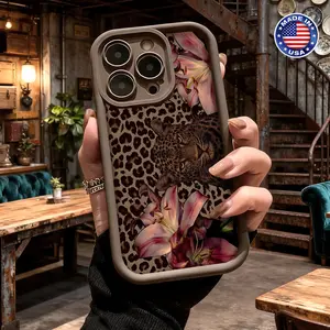 Stylish Leopard Floral Lily Pattern Slim Case for iPhone 17 16 15 14 Pro Max 13 12 11 XR XS Plus Air Shockproof Anti Drop TPU Cover Gift For Girls and Women