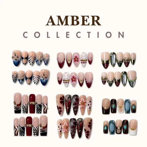 NailPhoria AMBER Collection - Handmade Press-On Nails | Reusable, Salon-Quality, Long-Lasting, Glossy Design