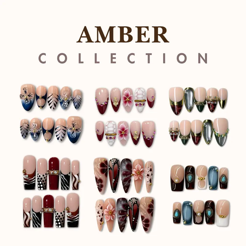 NailPhoria AMBER Collection - Handmade Press-On Nails | Reusable, Salon-Quality, Long-Lasting, Glossy Design