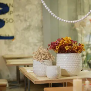 Handmade white textured ceramic planter set of 3 breathable clay pots for healthy roots perfect for orchids succulents on living room windowsill or couchside decor