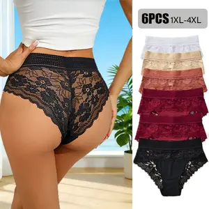 6-pack mid-rise lace panties, sizes 1XL–4XL, ultra stretchy and comfortable, a romantic choice, women’s sexy panties essential for Valentine’s Day, Mother’s Day gift