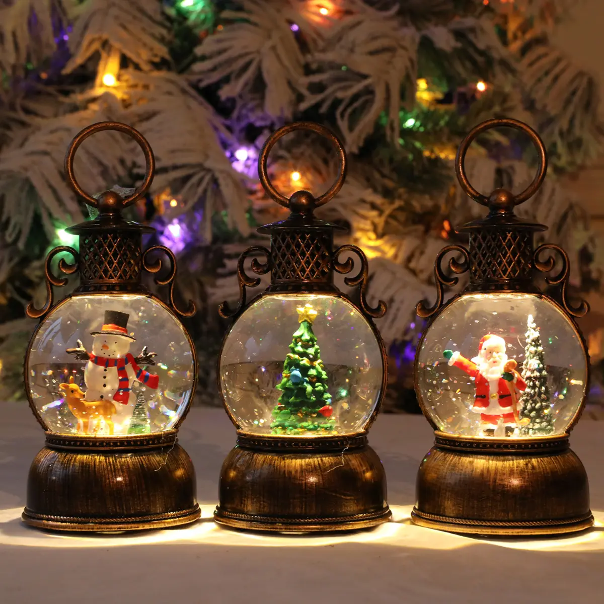 Christmas Snow Globe Water Lamp - Vintage Style Decoration Home Accessories with Floating Snowflakes for Festive Atmosphere
