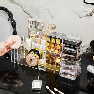 Transparent Acrylic Cosmetic Storage Box with Compartments, Large Capacity Nail Polish Display Stand, Lipstick Holder, Skincare Organizer