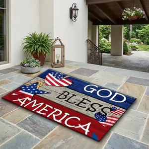 1PC God Bless American Style Doormat, Practical Greeting Rug, Indoor/Outdoor Entrance Doormat, Bedside Rug/Bathroom Mat, Suitable for Front Door, Patio, Garage, Garden, and Backyard Decoration, Gold Velvet Rug