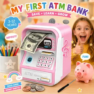 Piggy Bank for Kids Electronic ATM Deposit Machine with Password Code Lock & Fingerprint Unlock, Automatic Cash Coin Savings Box Safe for Real Money, Designed for All US Coins, Birthday Christmas Gifts for 3 4 5 6 7 8 9 10 11 12 Year Old Boys Girls