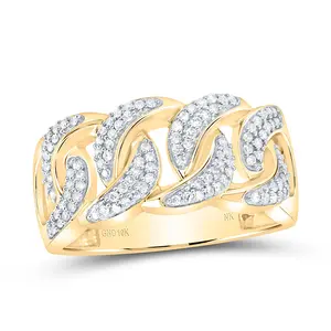 Men's Cuban Link Ring in Solid 10 Karat Yellow Gold, Pave Set with 0.50ctw Natural Round Diamonds, Band Style - Size 10