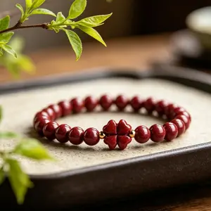 This Four-leaf Clover Bracelet Is Meticulously Strung with Natural Cinnabar, with Every Detail Imbued with Auspicious Symbolism. The Four-leaf Clover Represents Good Fortune, While Cinnabar Has Long Been Regarded as a Protective Talisman. T