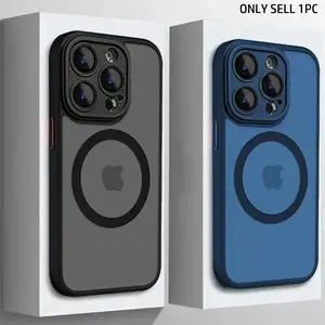 Matte Magnetic Wireless Charging Protective Shockproof Phone Case Cover Compatible with iPhone 11, 12, 13, 14, 15, 16, 17, 17 Air, 17 Pro, Max, Plus with Shock - absorbing Lens Protector