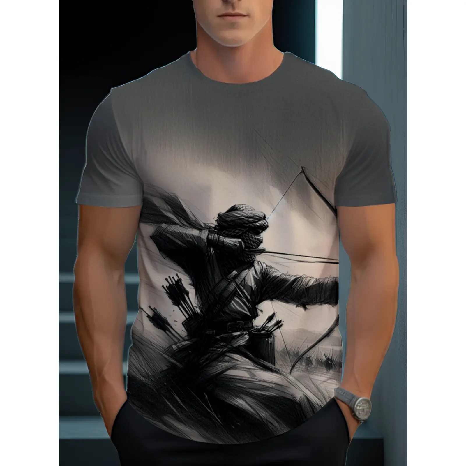 Mens Lightweight Archery T-Shirt - Breathable Round Neck Summer Top with Archer & Print, Suitable for Gym, Hiking, Casual Wear, Machine Washable Outdoor Apparel, Durable Archery-Themed Shirt for Archery Enthusiasts( Adult Sizes), PLUS SIZE