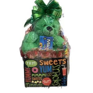 Yummy Yum Gift Box with Green Plush Teddy Bear & Assorted Sweets Snacks Perfect for Kids