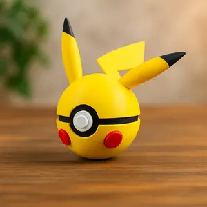 Pikachu - 3D Printed Pokeball Model Art Toy Yellow & Black Design Collectible Figure 3 Inch  Enthusiast Gift