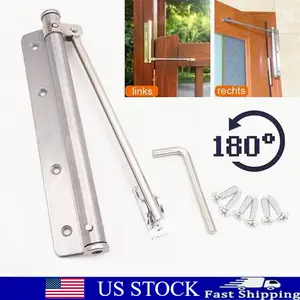 Automatic door closer, for doors weighing 50kg, 150° opening angle, spring-loaded self-closing hinges, adjustable latching speed, stainless steel, soft-closing automatic top latch, complete with arm, screw and wrench Security Lock