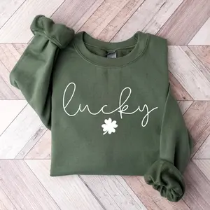 Lucky Clover Graphic Sweatshirt & T-shirt for St Patrick's Day, Simple Holiday Pullover, Unisex Apparel Made In The USA		