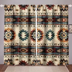 Geometric Aztec Design Curtains, 2pcs High-Definition Digital Print, Rod Pocket, Living Room Decor, Multiple Sizes Available, Home Decoration Curtain