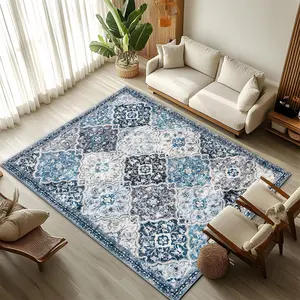 Vintage Geometric Pattern Rug, Non-slip Soft Floor Mat, Decorative Carpet for Home Living Room Bedroom Hotel Dormitory