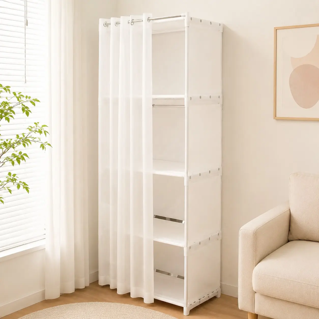 Multi-Layer Storage Cabinet, Durable Metal Frame, Dust-Proof Non-Woven Fabric, Living Room Divider, Bedroom Organizer, Student Dorm Bookshelf