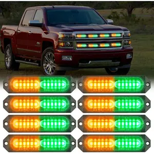 Nilight 8PCS 12LED Strobe Light Kit, 12V-24V Amber-Green Mini Surface-Mount Grille Lights for Cars, Trucks